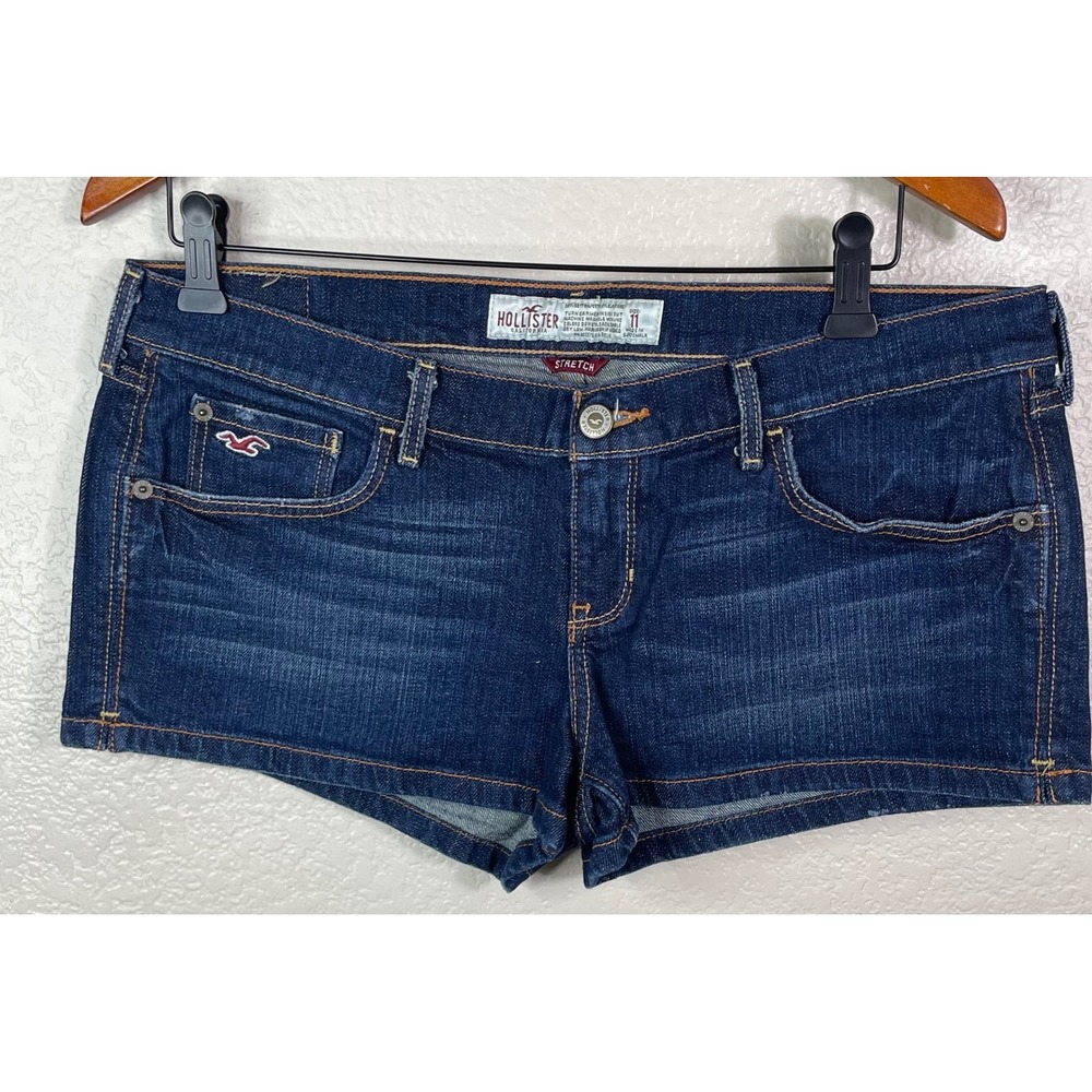 Hollister Size 11 Denim Micro Mini Shorts Dark Wash Low Rise Stretch Casual
